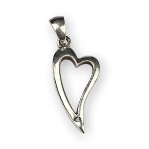Sterling Open Heart Pendant Diamond Accent Vintage Ken Craft 925 Silver 1 1/8"